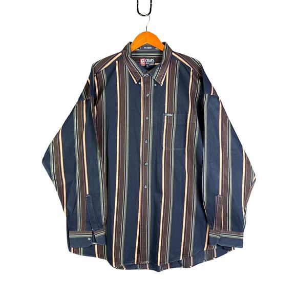 Chaps Ralph Lauren Striped Button Up Cotton Brushpopper Shirt Blue Mens 2XL‎ XXL - Picture 1 of 8